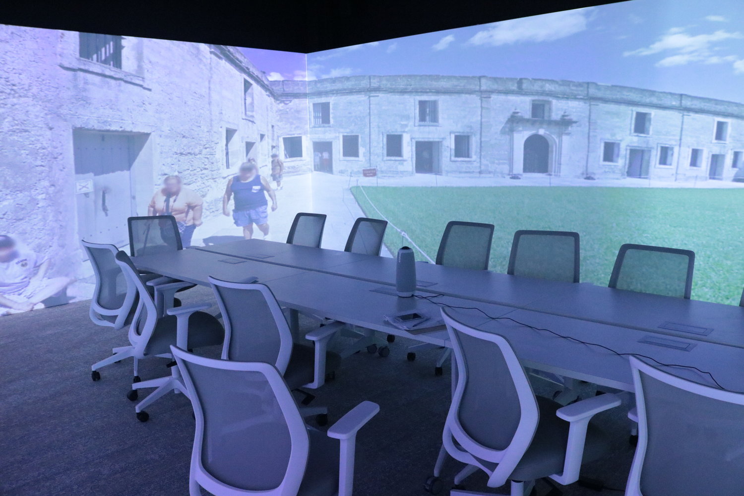 Occupants of Flagler Health+ Immersive Studio can virtually visit anyplace in the world where there is a webcam. Here, the studio ‘relocates’ to the Castillo de San Marcos.